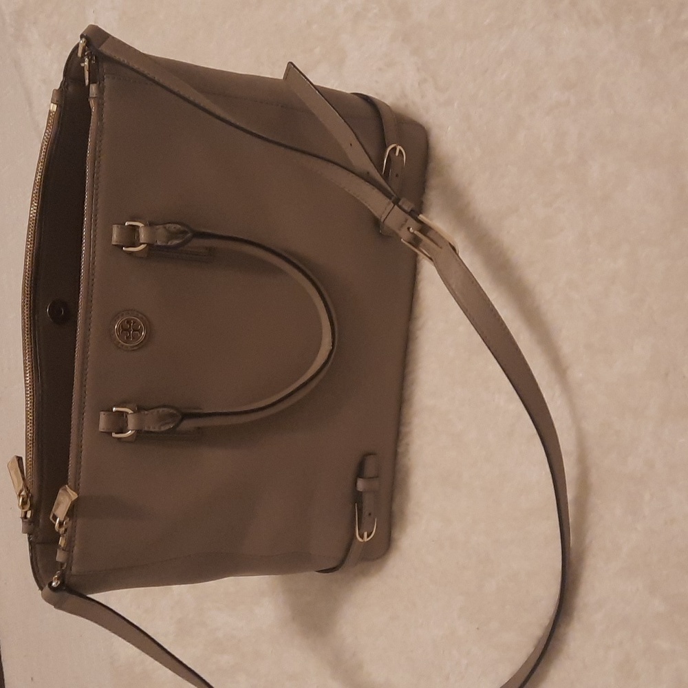 Tori Burch taupe satchel - removable long strap and 2 handles